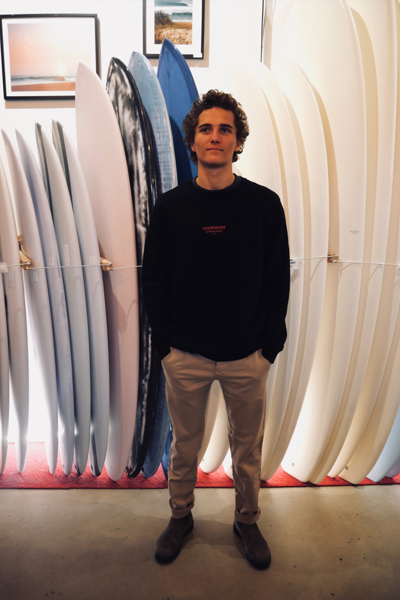 pantalon beige en coton bio chipiron surfboards devant